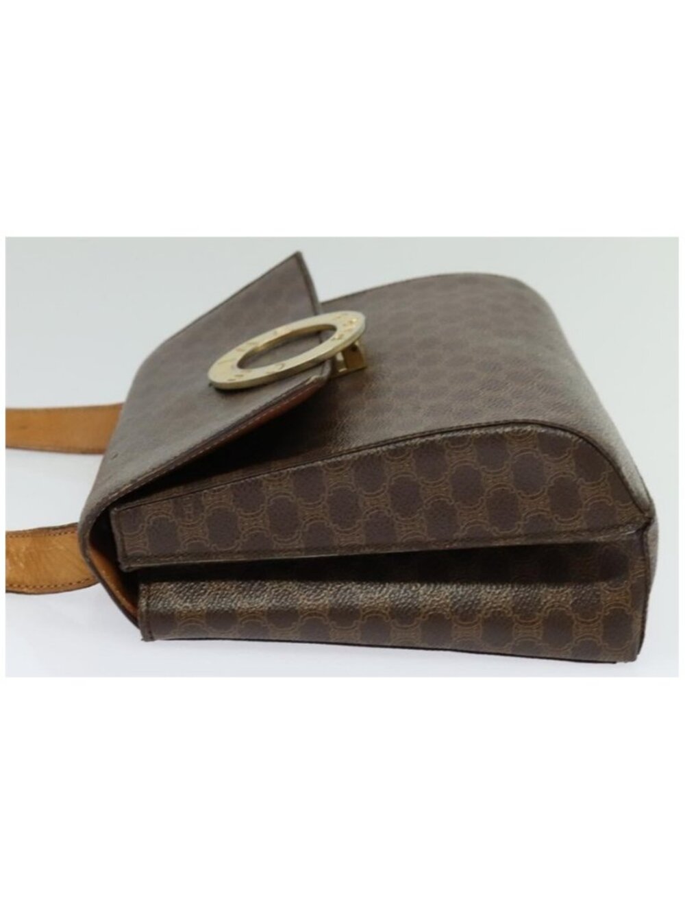 Authentic CELINE Macadam Canvas Circle Shoulder Bag PVC Leather Brown Gold - Picture 13 of 16